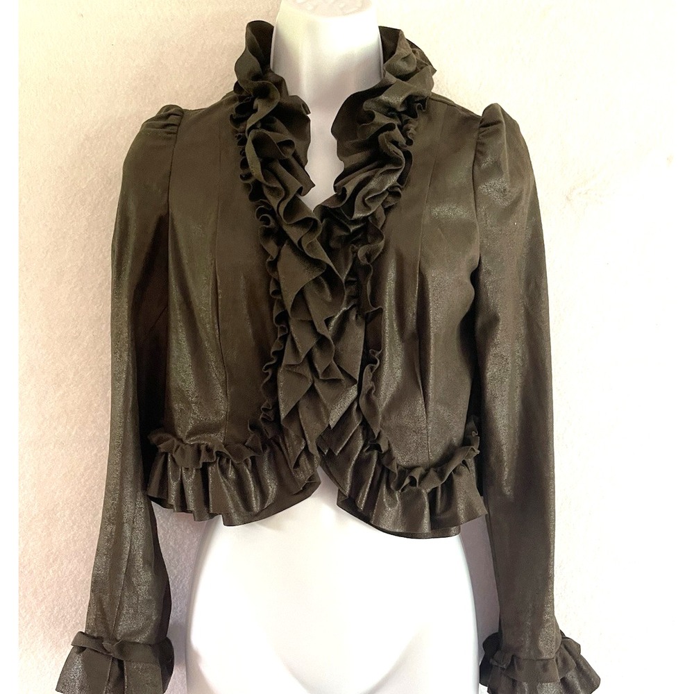 Y2K INC International Concepts Brown Ruffle Whimsigoth Bolero Jacket XS Indie